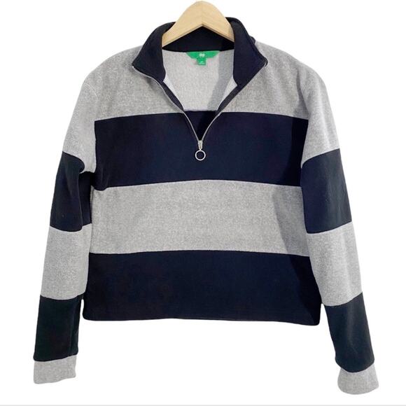 DIP Women’s Black & Gray Stripe 1/4 Zip Up Fleece Pullover, Size XS - Picture 2 of 10